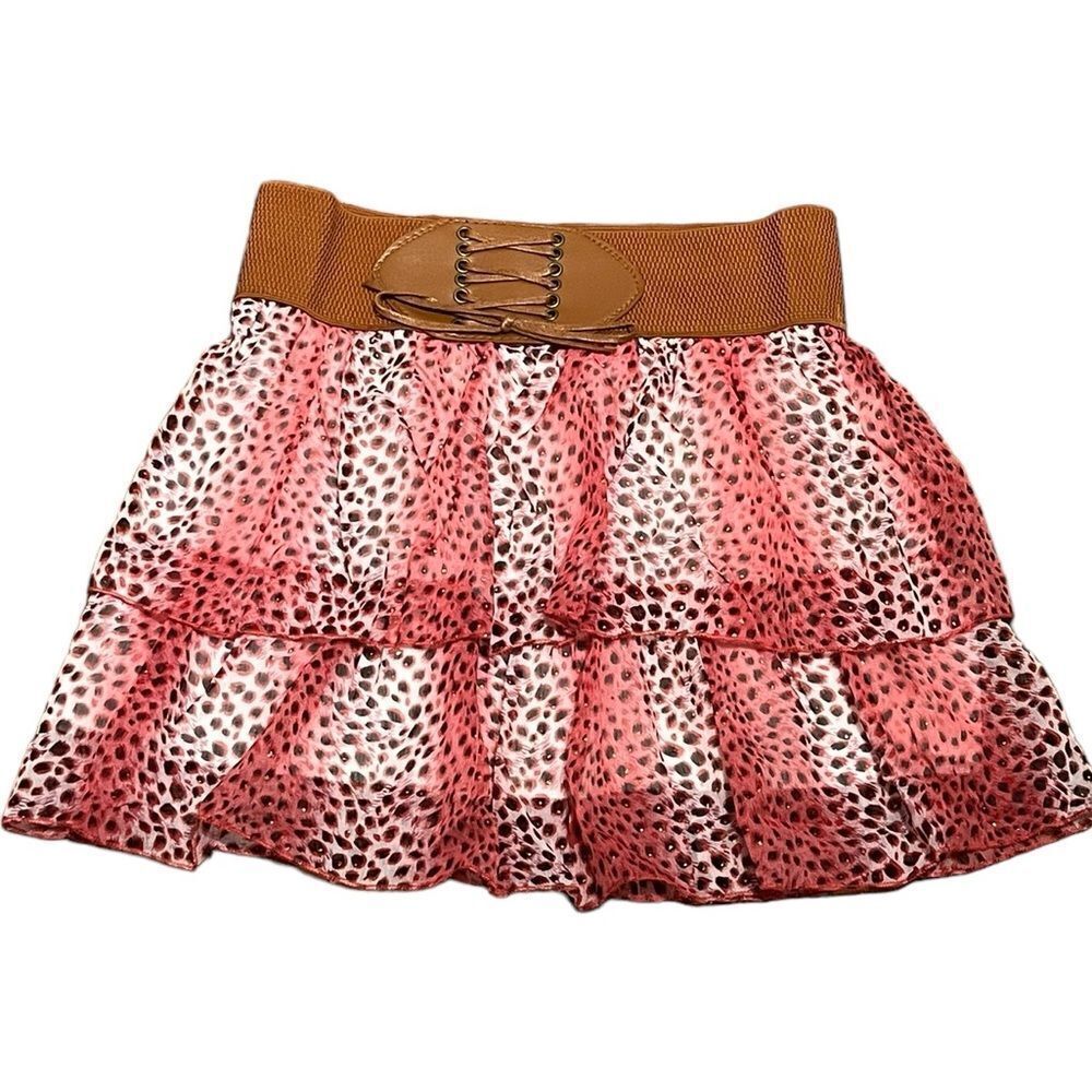 NWT Ruby Rose‎ Girl’s Pink Cheetah Print Tiered Ruffle Skirt, Size YL